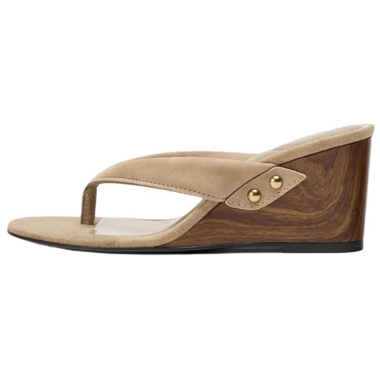 

ZARA Suede Thong Wedge Slide Sandals Beige Womens 12327510107 39