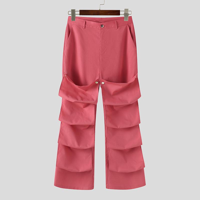 

INCERUN Мужские расклешенные брюки на молнии, длинные брюки 2XL розовый