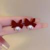 Elegant Velvet Bow Pearl Earrings - Chic High-End Design for Women