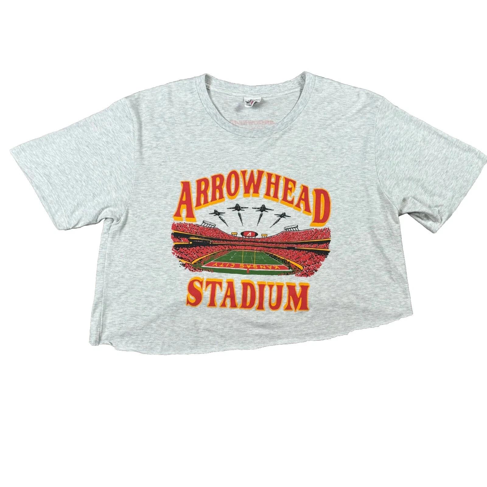 Arrowhead Stadium Shirt Women’s Large Gray Cropped Tee Kansas City Chiefs NFL M
