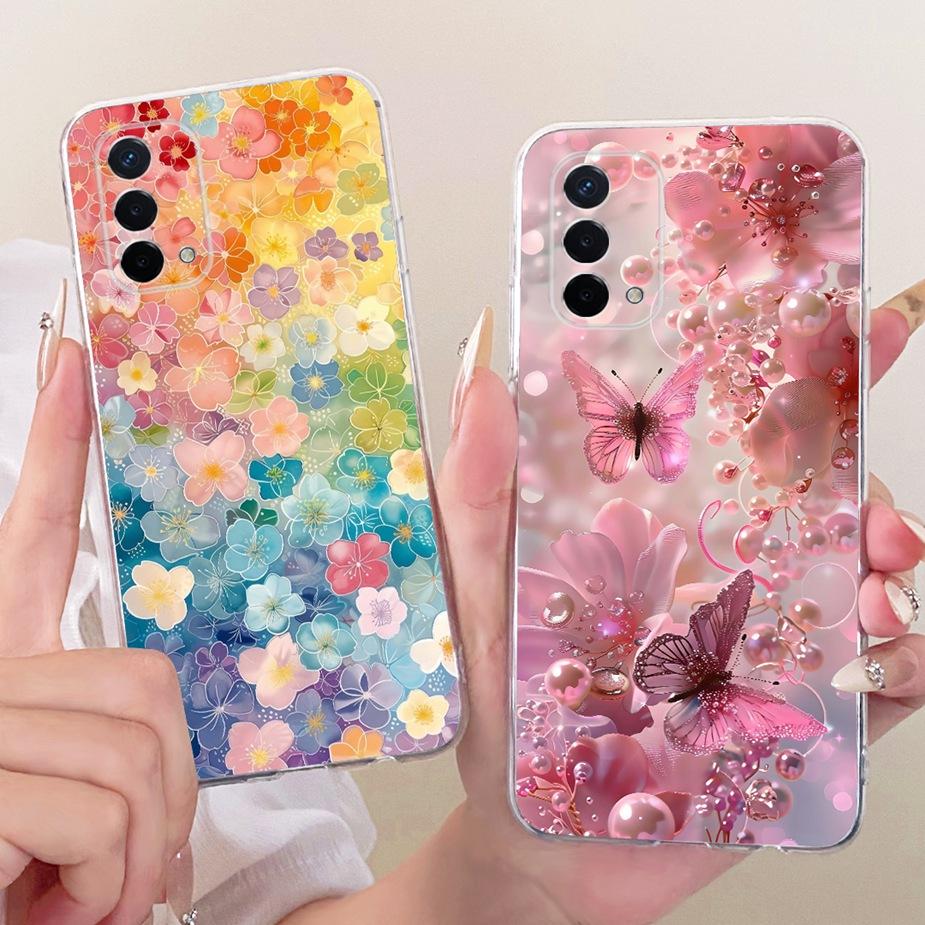 For Oppo A74 5G Case CPH2197 CPH2263 Luxury Bow Flowers Painted Cover Soft Silicone Phone Case For Oppo A74 A 74 OppoA74 5G Bags