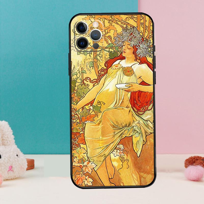Alphonse Mucha Art Phone Case For iPhone 16 15 14 13 11 12 Pro Max 12 13 Mini XR 15 16 Plus 16e Cover Coque