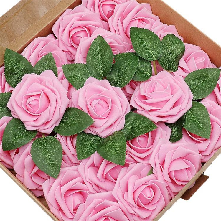 8CM Faux Rose Flower Gift Box Set with Leaves - Includes 25 or 50 Flowers for Home Decoration