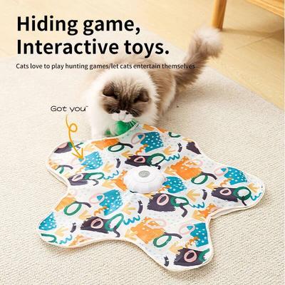 Haustier Katze Spielzeug Interaktives Verstecken Katze Spielzeug mit Maus Quietschend Bewegungsaktiviert Beweglich Versteckte Federn Kätzchen Reizspielzeug