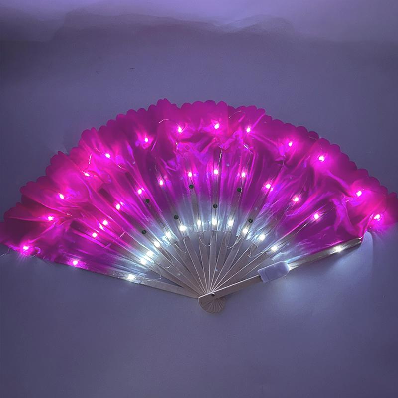 10 Inch Glowing Dance Fan Fluorescent Chinese Silk Folding Hand Fan for Dancing Party Stage Performance Supplies