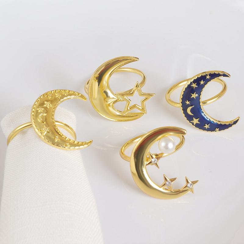 Zinc Alloy Moon Shaped Napkin Buckles Eid Mubarak Napkin Ring Ramadan Decorations Slamic Mubarak Party Table Decor Napkin Holder