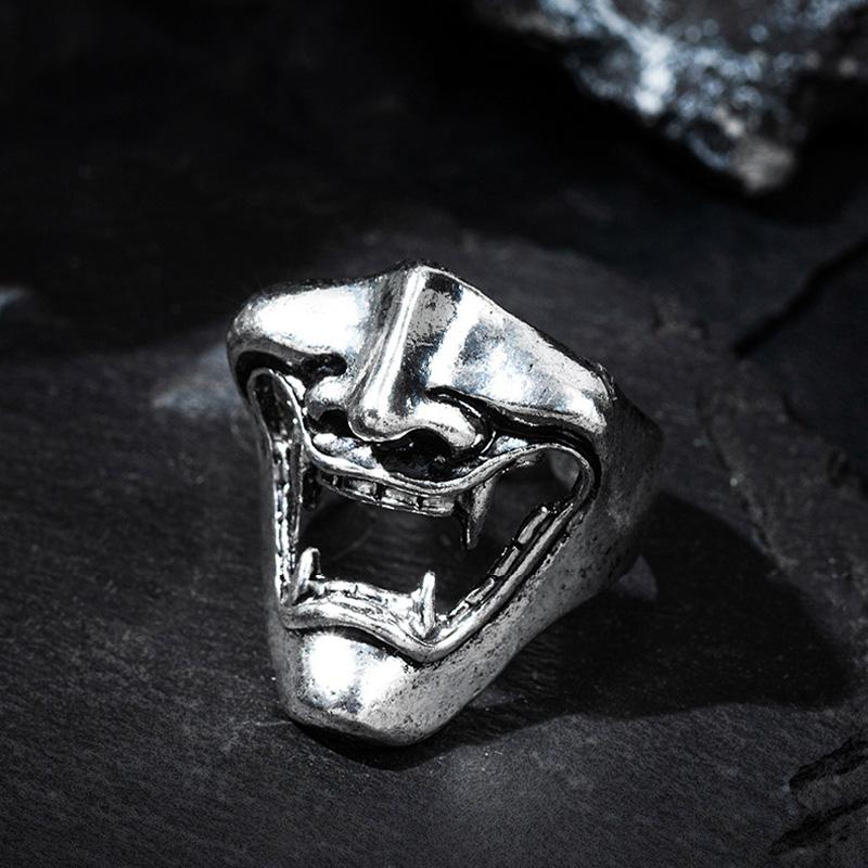 Retro Prajna Mask Half Face Ring For Men Punk Gothic Rock Hiphop Open Ring Handmade Designer  Biker Accessories Man Gift