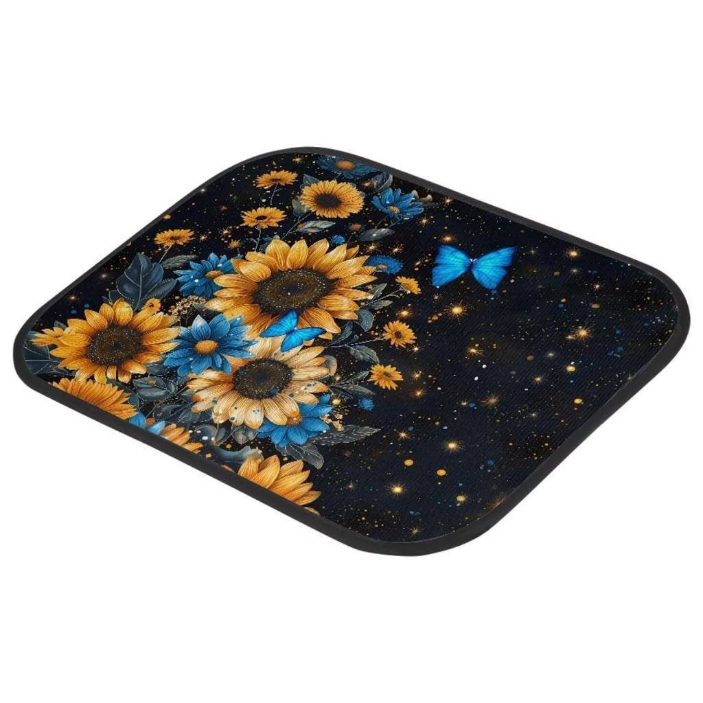 Sunflower with Butterfly Universal Car Floor Mats Set,4 Pack All Weather Car Floor Carpets Protector Rugs for Women Driver Gift