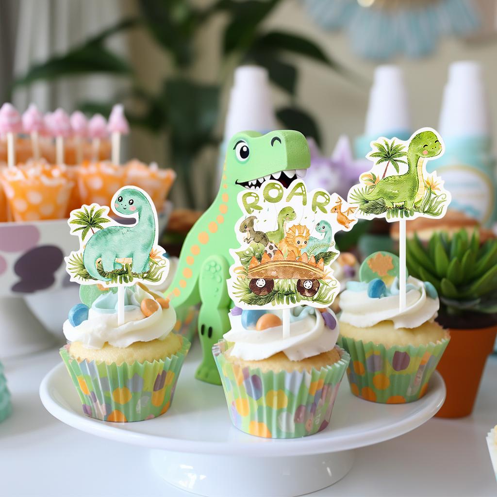 Dinosaur Paper Cake Insert Topper Ice Cream Butterfly Farm Birthday Party Decor Kids Dessert Insert Jungle Animal Cake Topper