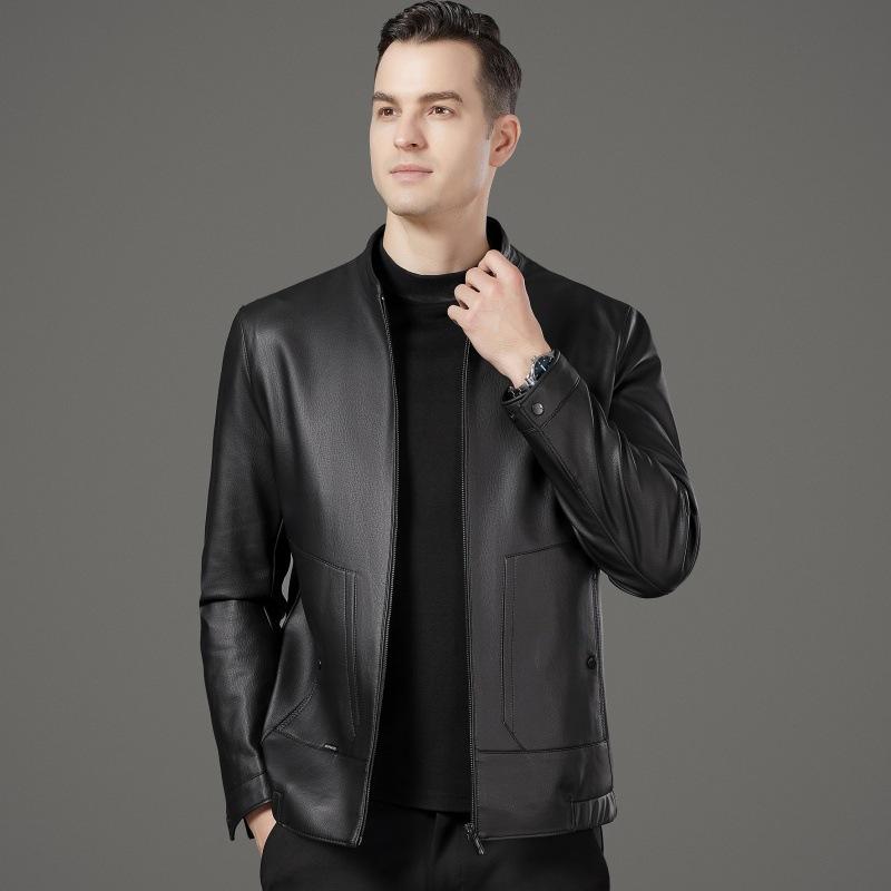 Leather jacket men's autumn and winter new business casual loose men's stand collar leather jacket middle-aged dad men's jacket
