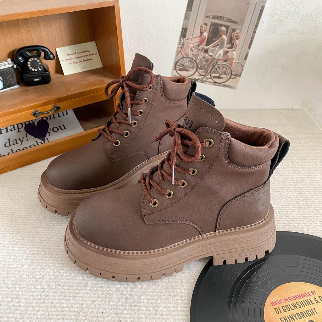 A9859 Herbst Explosive Kurze Martin Stiefel Damenstiefel Dicksohlige Erhöhende Rhabarberstiefel Britischer Stil Explosive Vielseitige Kurze Stiefel