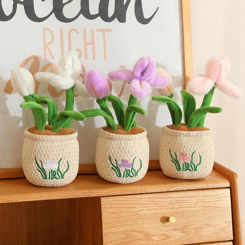 Flowers Green Plant Plush Toy Stuffed Potted Flower Dandelion Lily Iris Tulip Anthurium Orchid Strawberry Home Decor Gift