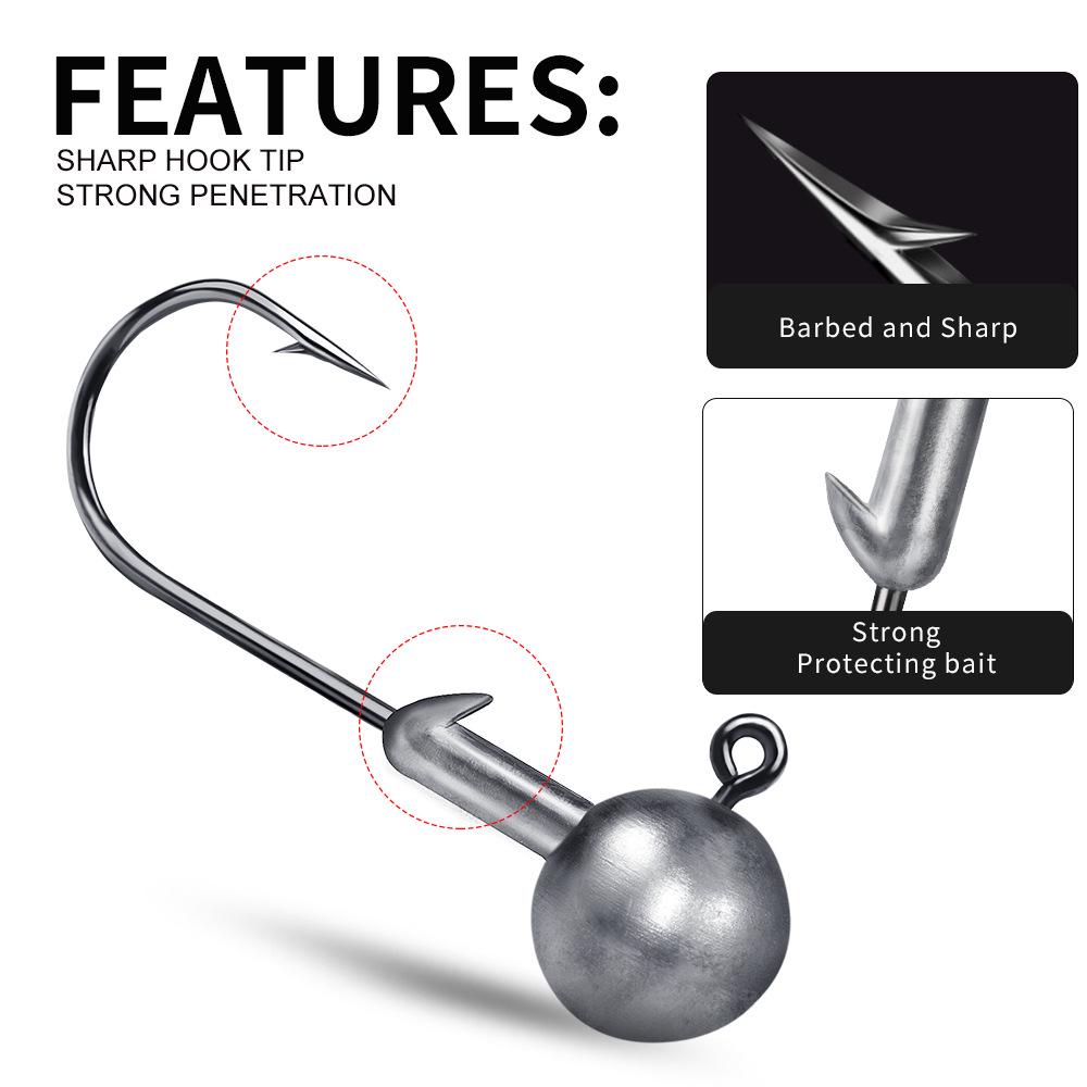 Lead Head Sharp Jig Hook 1-20g Natural Color Soft Bait Bass Fishing Lure Accessories.