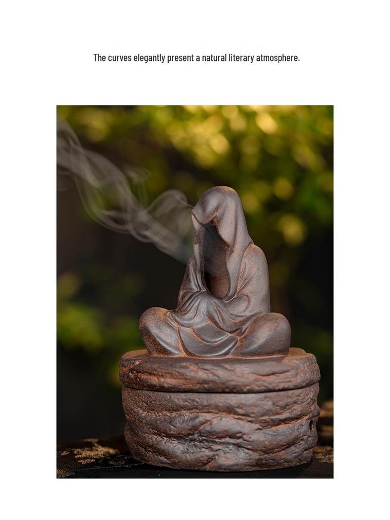 Ceramic Zen Incense Burner: Indoor Aromatherapy & Tea Table Decor for Agarwood and Sandalwood Coils, Chinese Coarse Pottery Design.