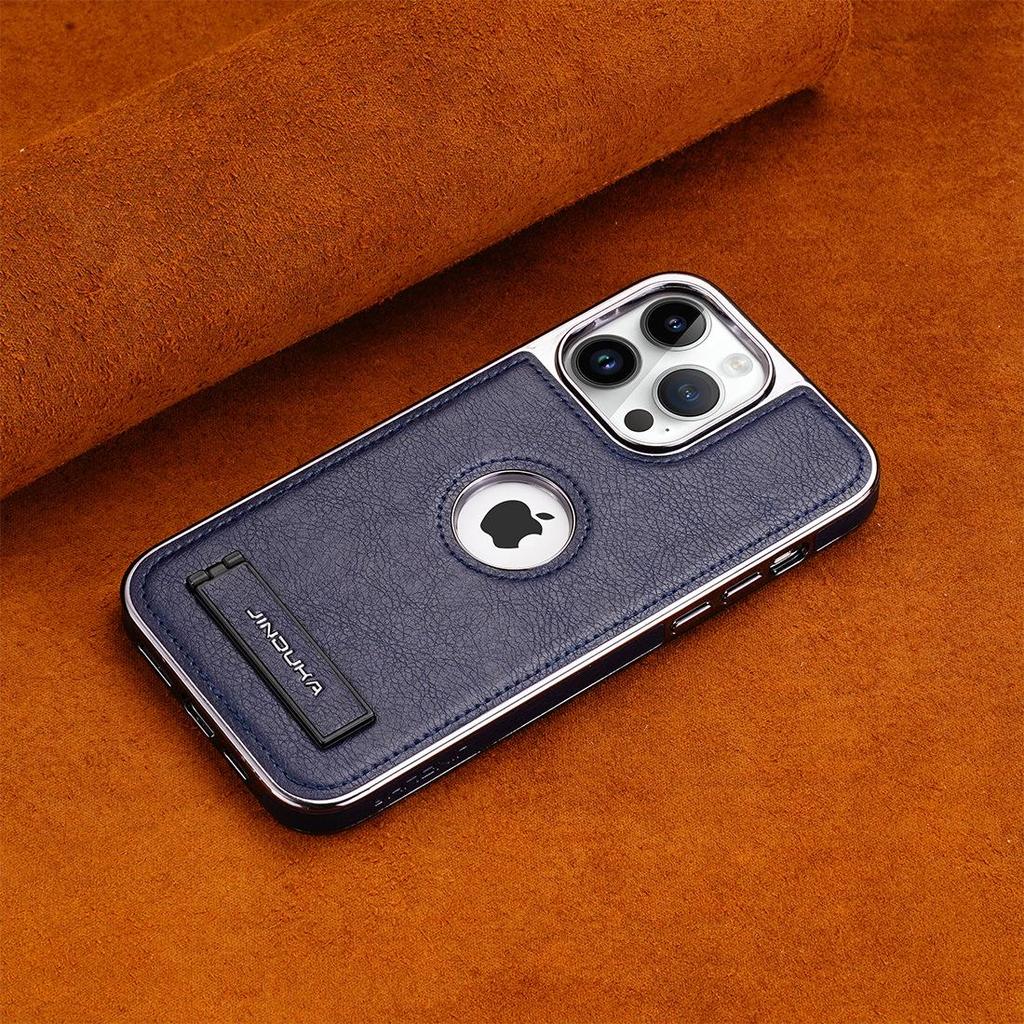 "Premium Leather Anti-fall Case for S24 Ultra 16 Pro Max, iPhone 16 Pro, Mate 60 with Stand"