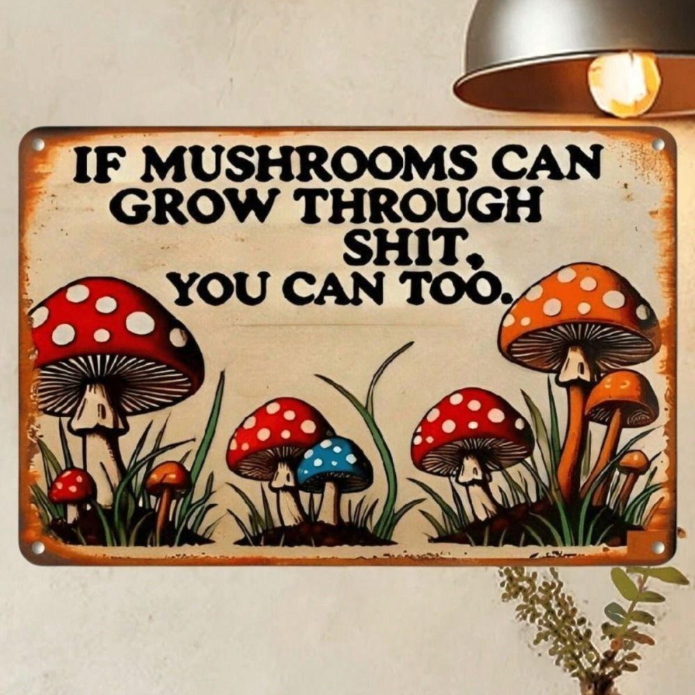 Metal Poster Mushroom Decor, Vintage 2D Sign for Wall, Funny Home Garden Art