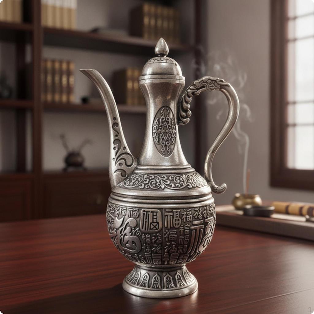 Antique Style Beverage Pot Decorative Vintage Metal Teapot Ornate with Domed