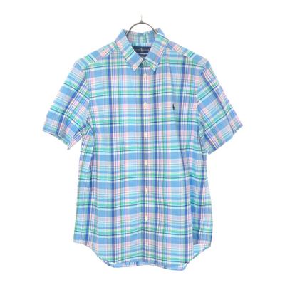 Unused Check Short Sleeve Button Down Shirt XL(18-20) Blue Kid's Used