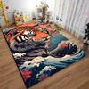 Majestic Tiger Rug in Vibrant Colors Surrounded by Waves Suitable for use as an anti-slip game mat for living room and bedroom sofas