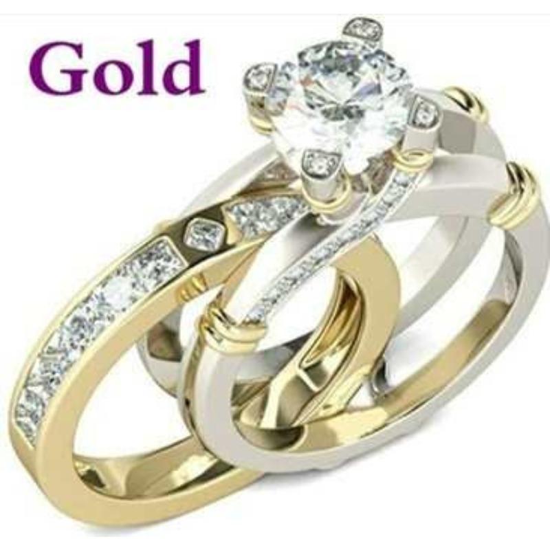 Kreative Kombination Drei Ringe Set Mit Diamanten Vielseitig Mode Damenring Gold Zweifarbig Ring Diamant