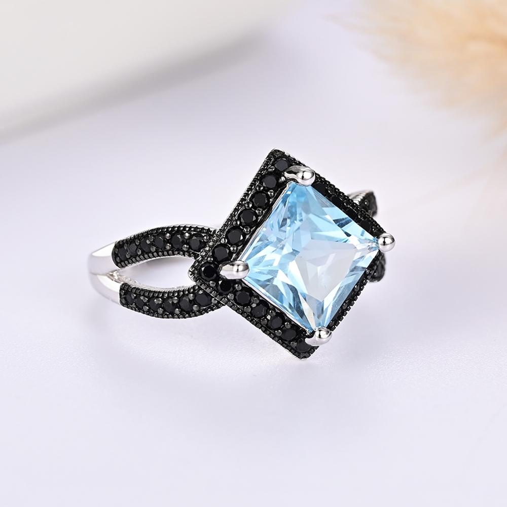 925 silver ring earrings pendant necklace natural sky blue Topaz real gemstone fine jewelry set for women's Daily and party wear