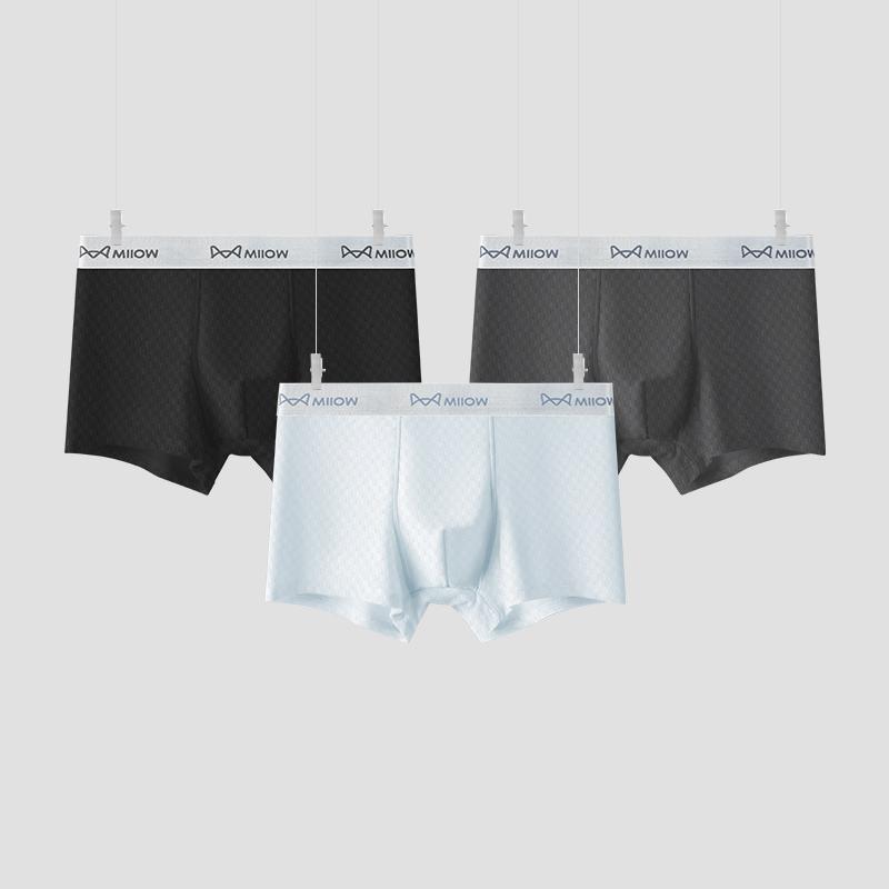 

MiiOW 3Pcs Modal Men Underwear Boxer Graphene Antibacterial Trunks Sexy Male Panties Soft Underpants Ice Silk Boxershorts L-4XL XXXXL