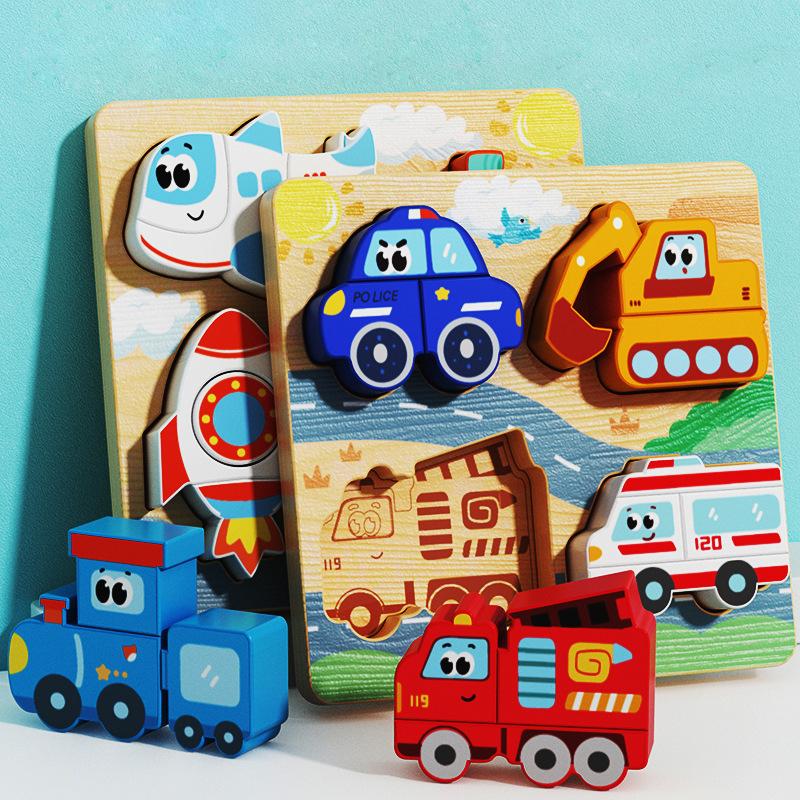 Montessori Kreskówka Drewniana Puzzle 3D Zwierzę Ruch Drogowy Układanka Zabawki Dla Dzieci Wczesna Nauka Edukacyjna Poznawcza Gra Prezenty Dla Dzieci