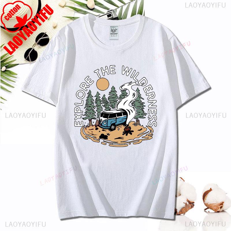 Love Camping I Hate People Vintage Funny T-Shirt Unisex Tees Camping Hiking Short Sleeve Tops Camper Gift Cotton O-Neck T-Shirt