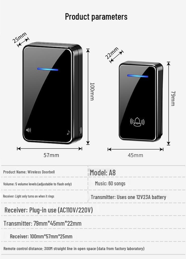 Wireless Doorbell with Ultra-long Range & Flashing Light - Smart Remote Control for Home & Elderly Use
