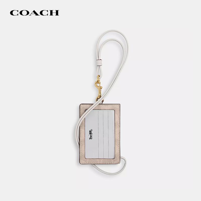 Coach Lanyard 6 Classic Logo Print PVC Leather Card Holder Women Card Holder Milk-Tea White CZ285-IMXDM
