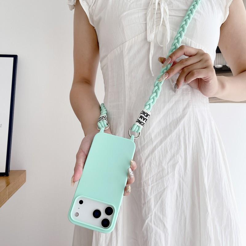 Solid Braid Lanyard Case For iPhone 17 Pro Max 16 16E 15 Plus 11 12 13 14 Fashion Crossbody Cord Strap Soft Silicon Cover