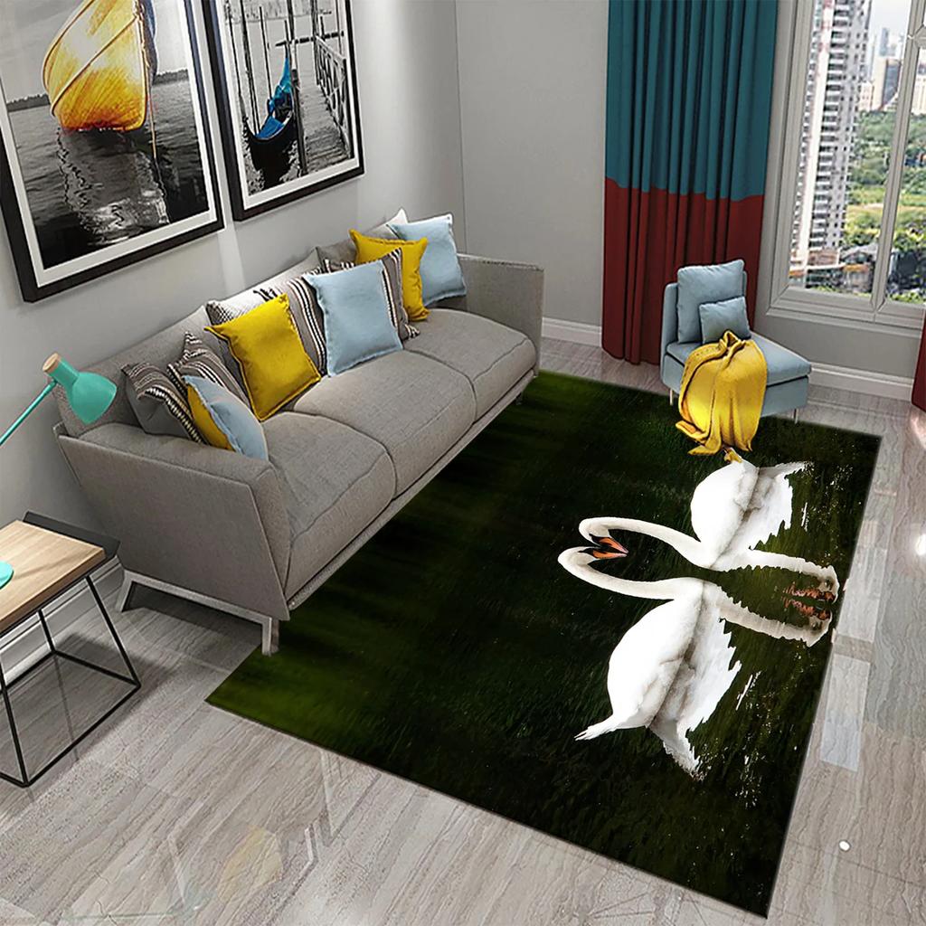 3D Cute White Swan Carpet Romantic Area Rug for Kids Bedroom Living Room Bathroom Non-Slip Soft Carpet Animal Doormat Home Decor