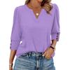 Women Casual V Neck Loose Fit Top Three Quarter Sleeve Button Cuff Blouse Lightweight Comfortable Fabric