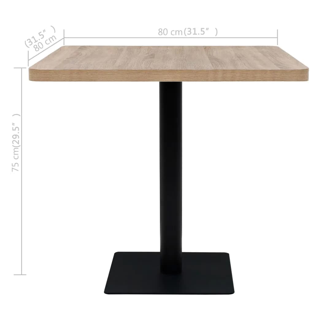 Bistro Table MDF and Steel Square 80 x 80 x 75 cm Oak Effect