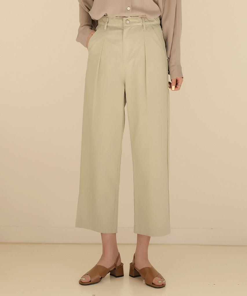 Ppaeppae Domestic Inner Elastic Waist Pintuck Wide Cropped Pants