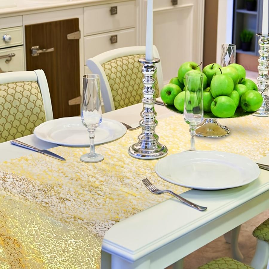 Elegant Gold Foil Mesh Table Runner - Perfect for Weddings, Parties and Festivals - Durable Polyester, Rectangle