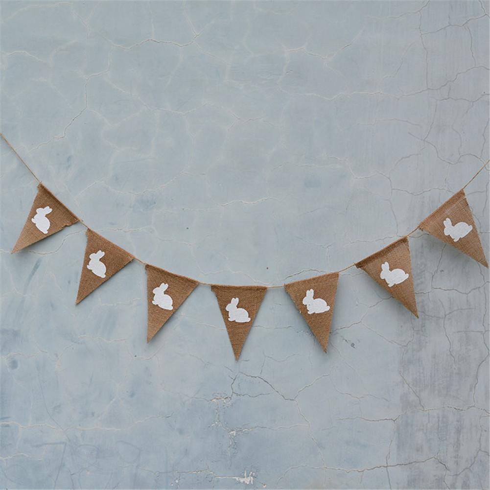 7Pcs Rabbit Triangle Hanging Linen Flags Banner Bunting for Baby Birthday Party Decor