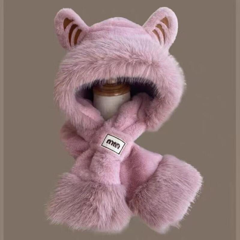 Милый набор: плюшевая шапка с ушками тигра и шарф