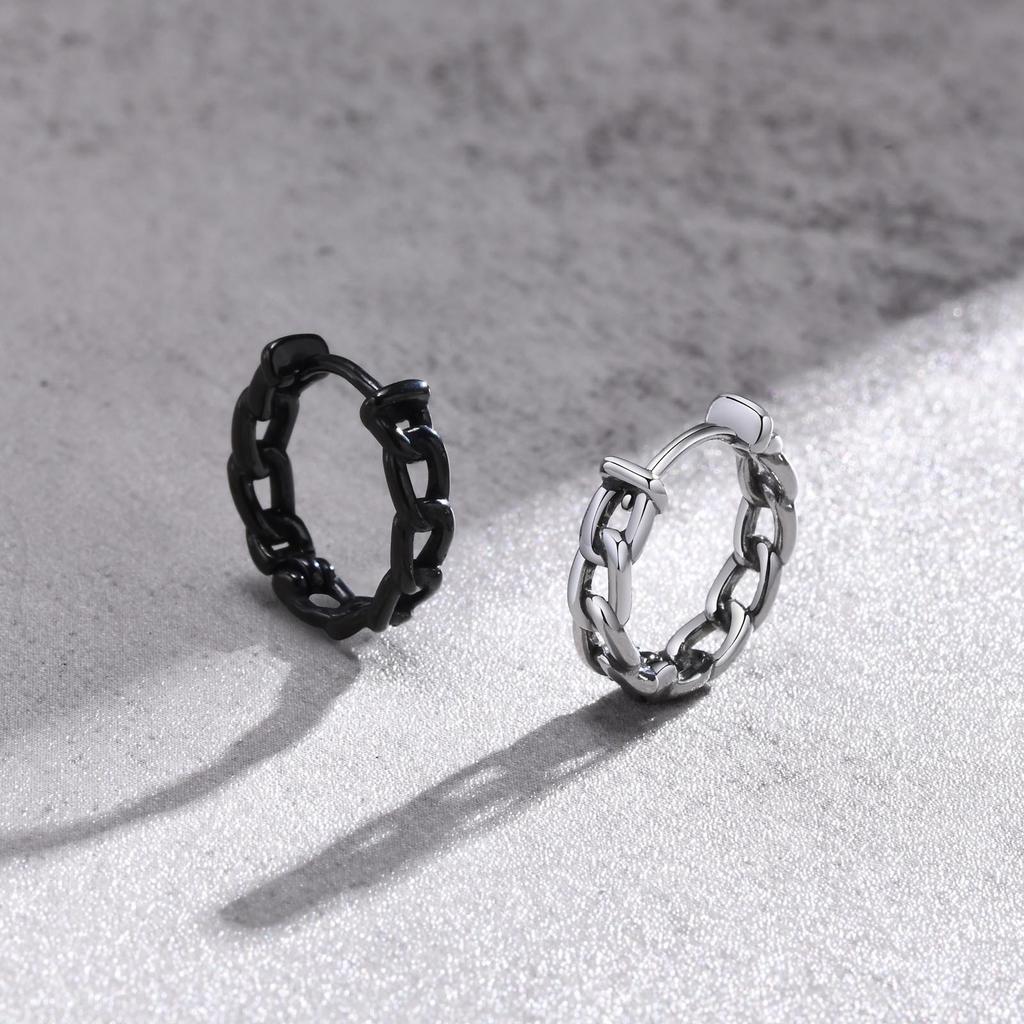 Men's Vegan Chain Hoop Earrings, Waterproof Stainless Steel Cuban Chain Round Huggie Earring for Male Boys Gifts Jewelry