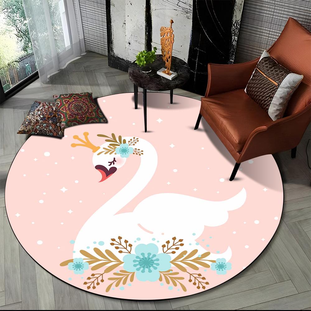 3D Cartoon Cute Swan Cygnus Area Rug,Round Carpet Rug for Living Room Bedroom Sofa Decoration,Kids Play Non-slip Floor Mat Gift