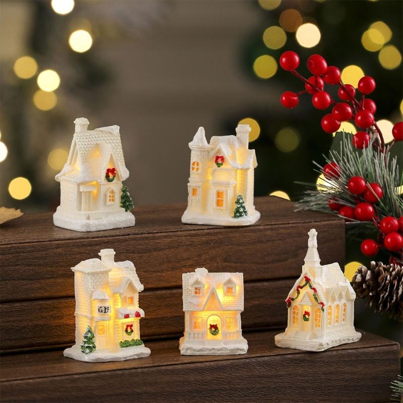 Miniature Glowing Christmas Cottages Houses Handcrafted Resin Decoration Ideal For Desktop Ornament