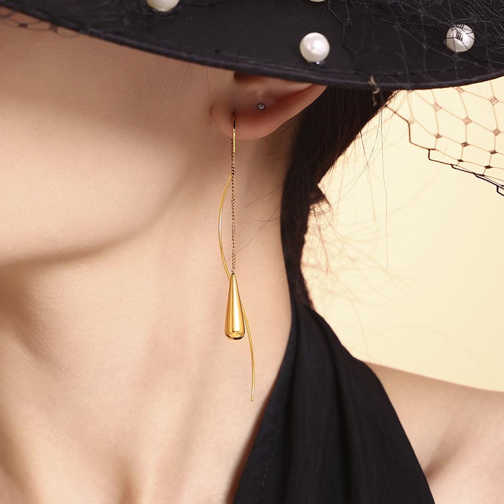 Women's Luxury Water Drop Tassel Earrings - Stainless Steel Wire, Modern Design