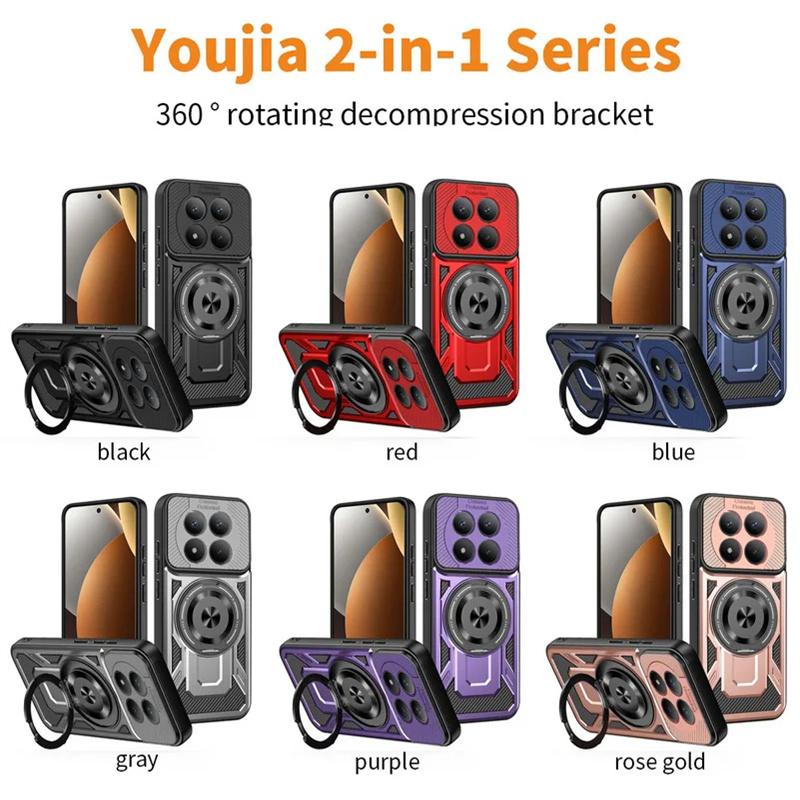Luxury Magnetic Stand Phone Cases for Xiaomi Redmi Note 15 14 13 Pro Plus Shockproof Armor Carbon Fiber Clashing Protector Cover