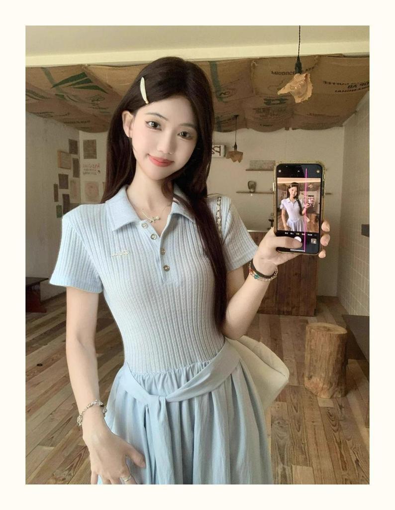 Polo Collar Tie-Waist Slimming Long Dress - Women's 2026 Summer Collection