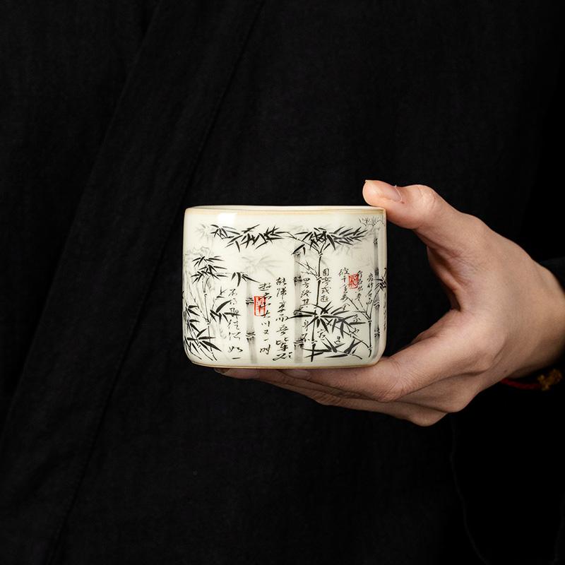 Taza de Té China de Bambú de 120 ml Cerámica Ru Yao Apertura Amarilla Hermosa Taza de Té Flores Vajilla Taza de Maestro Juego de Té KungFu