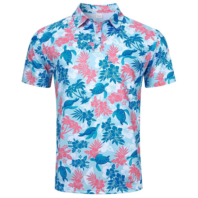 Hawaiian Flower Plants 3D Print Polo Shirts For Men Clothes Harajuku Short Sleeve Cool Button