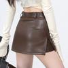 Women's Pu Leather Skirt Y2k High Waist Slit A-line Shorts Mini Skirt Slim Fit Female Clothing Autumn Winter