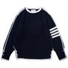 Men's Trendy Four-Stripe Round Neck Sweater, Korean Style, Loose-Fit, Thick Knit for Autumn/Winter.