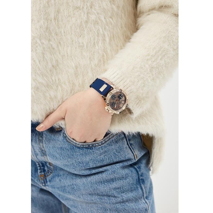 Casual Luxury Silicone Strap Quartz Watch Gold Tone Round Dial with Crystal Day / Date Calendar Fashion Wrist Watch for Women W1160L3