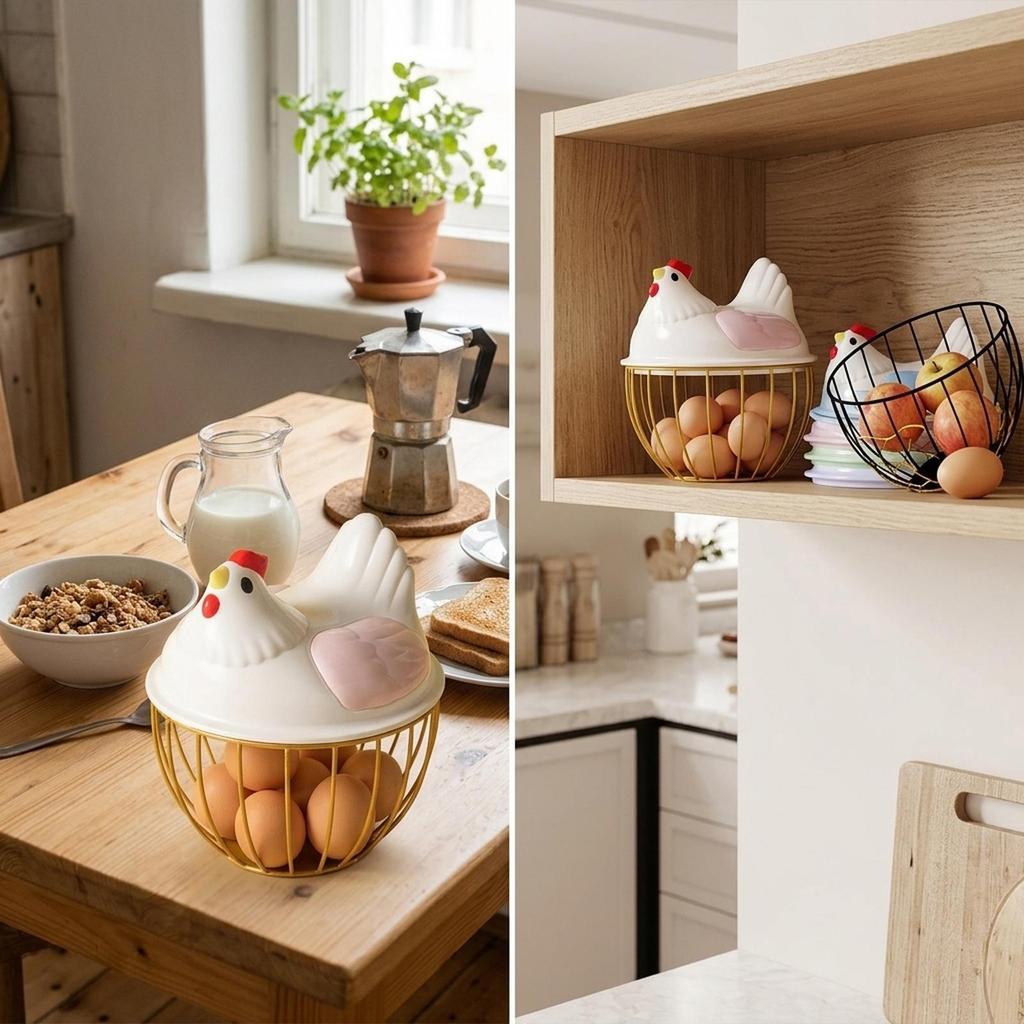 Farmhouse Style Chicken Egg Container PP Iron Decorative Storage Basket for Countertop Pantry Organization